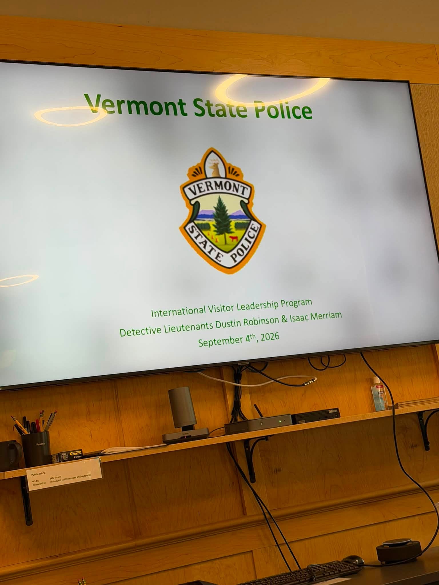 Caleb Navarro durante visita a Vermont State Police como parte del International Visitor Leadership Program IVLP 2026 en Vermont, Estados Unidos.
